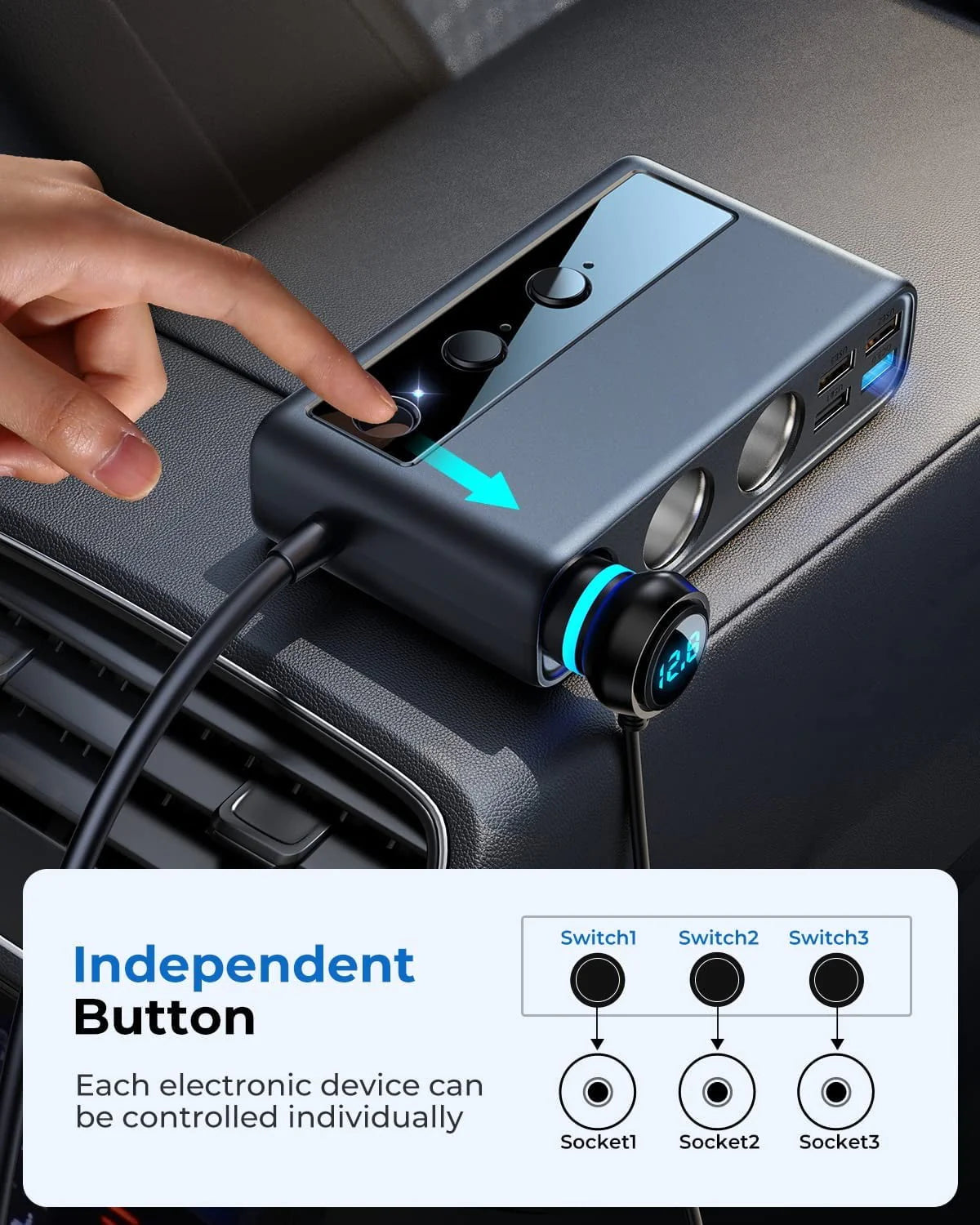 3 Socket 154W PD & QC 3.0 USB Car Charger Y532226