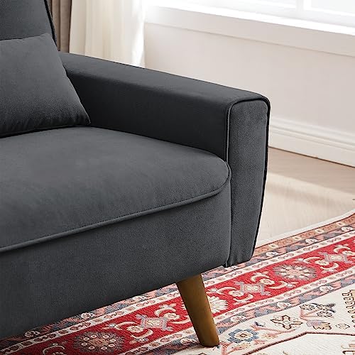 48" Linen Loveseat Sofa with 2 Throw Pillows and Wooden Legs F9905