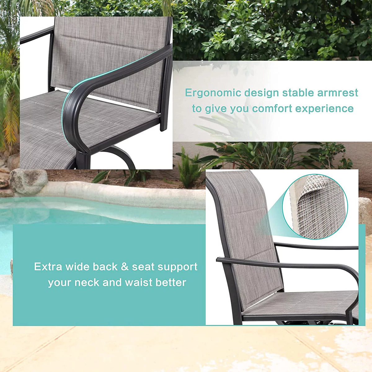 4 Pieces Gray Sling Outdoor Swivel Bar Stools V421262