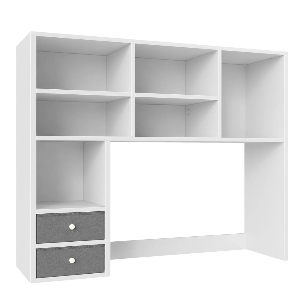White Wood Desktop Bookshelf with 8 Shelves and 2 Drawers B58601