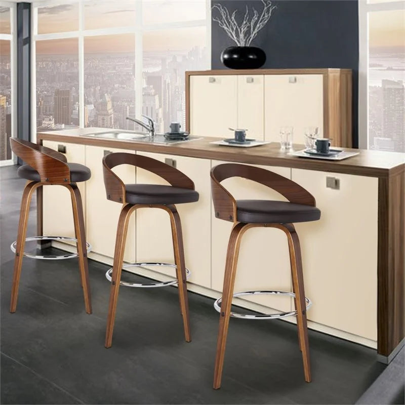 Brown/Walnut Faux Leather & Wood Counter Stool G36294