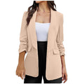 Women's Solid Ruffle 3/4 Sleeve Cardigan Jacket with Pockets G48365