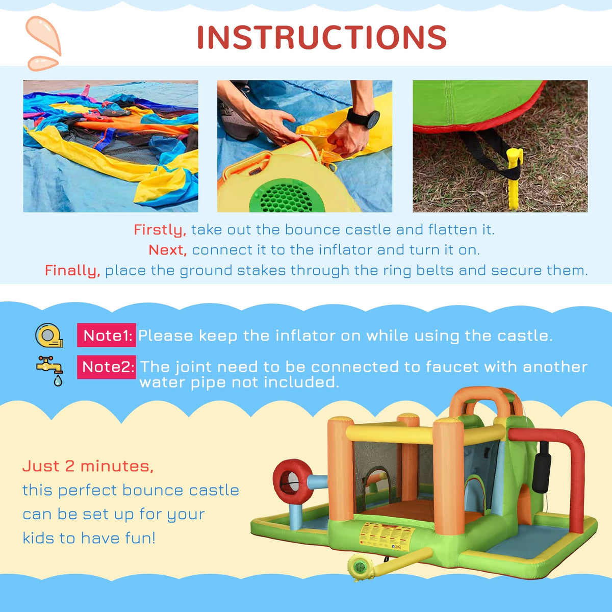 7-in-1 Inflatable Water Slide Bounce House with Carry Bag K3840