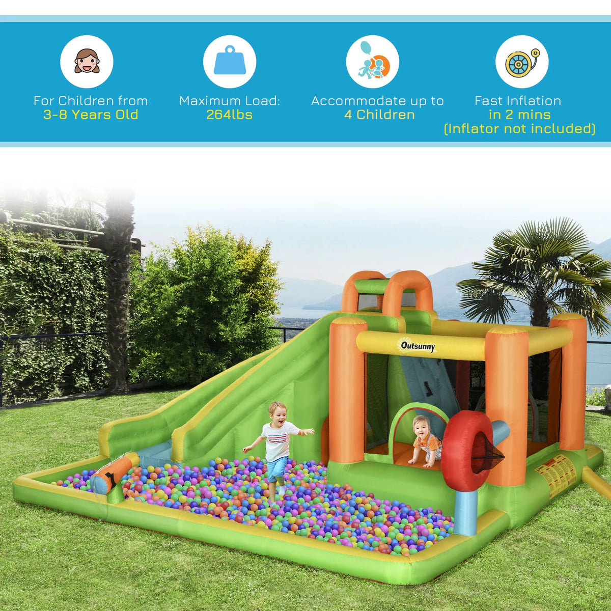 7-in-1 Inflatable Water Slide Bounce House with Carry Bag K3840
