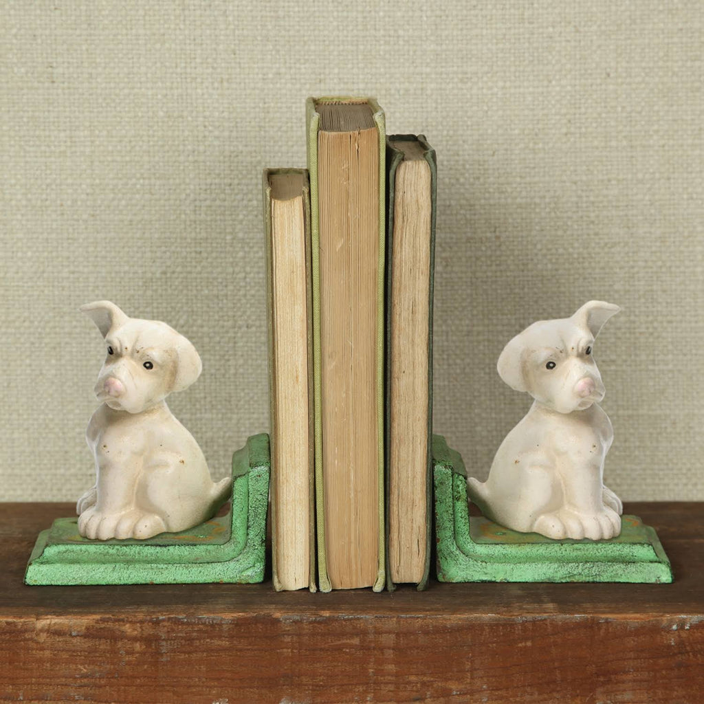 Cast Iron White Puppy Bookends C84589