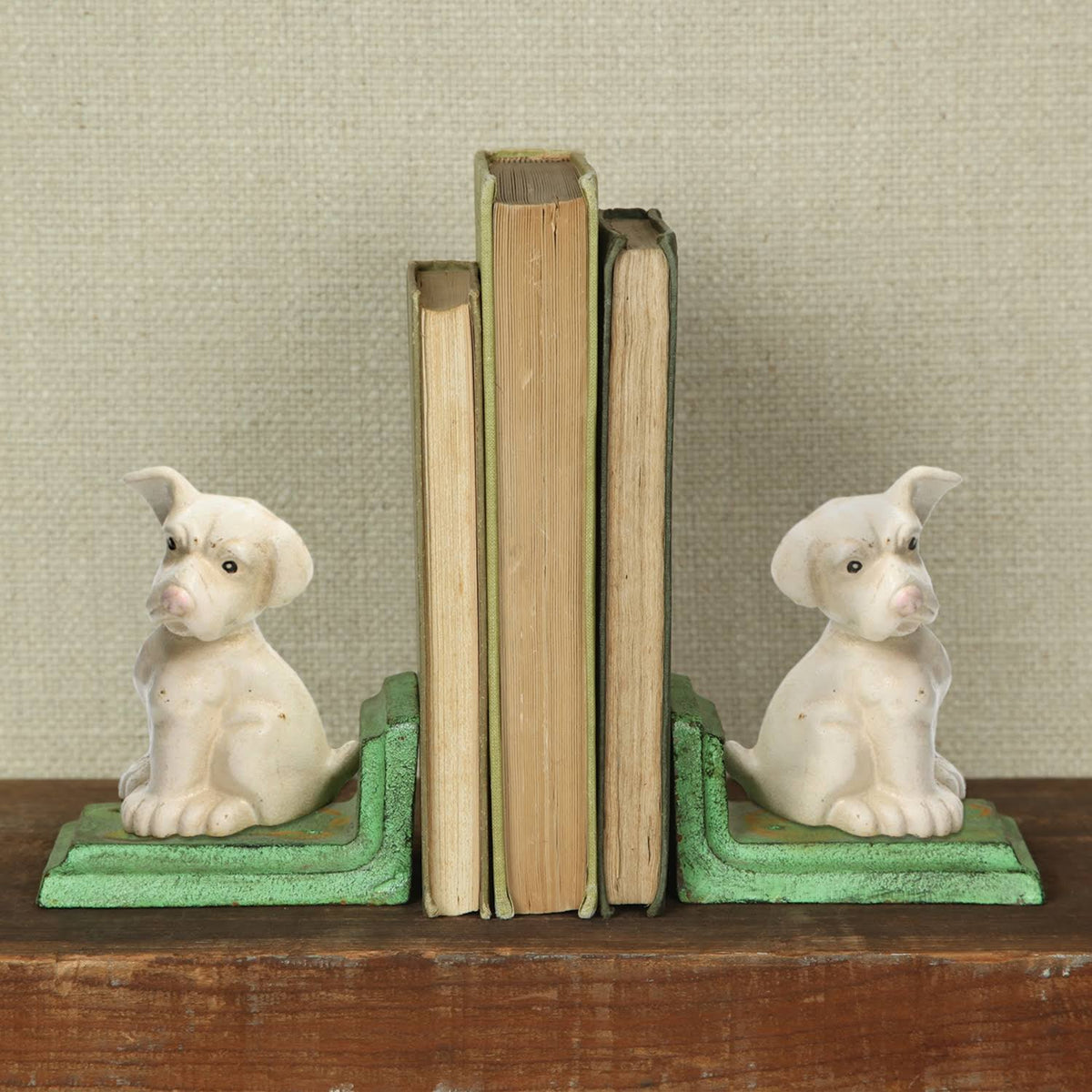 Cast Iron White Puppy Bookends C84589
