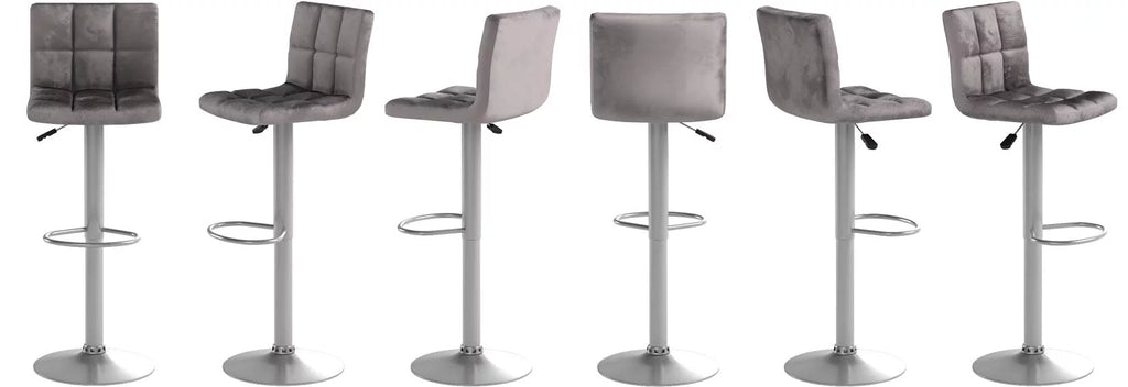 Set of 2 Gray Velvet Adjustable Swivel Bar Stool F6926