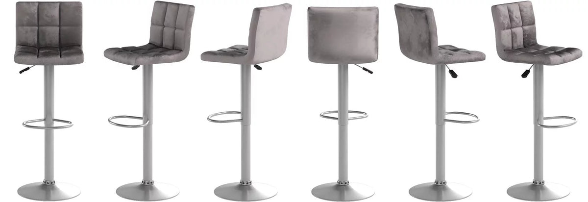 Set of 2 Gray Velvet Adjustable Swivel Bar Stool F6926