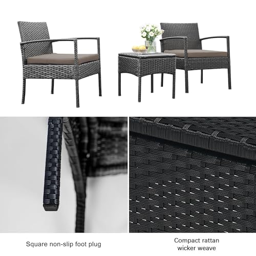 Brown 3 PCS Rattan Conversation Chairs Set K617