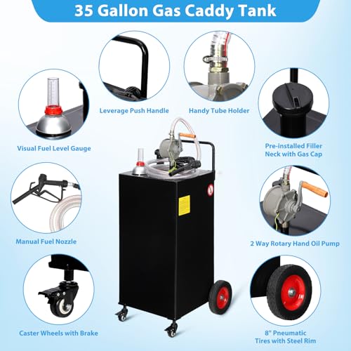 30 Gallon Portable Gas Caddy on 4 Wheels with Manual Transfer Pump Z7661
