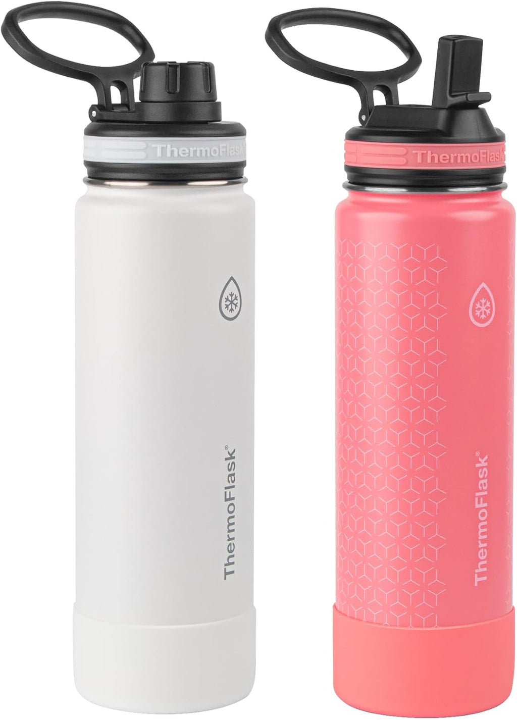 24 oz Double Wall Vacuum Insulated Stainless Steel Water Bottles 2-Pack White/Coral M46687