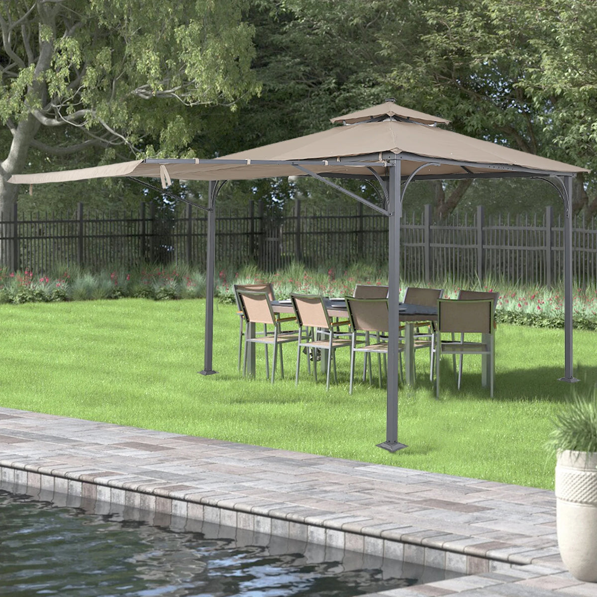 9.8ft. x 9.8ft. Outdoor Patio Gazebo with LED Light, Brown J91082