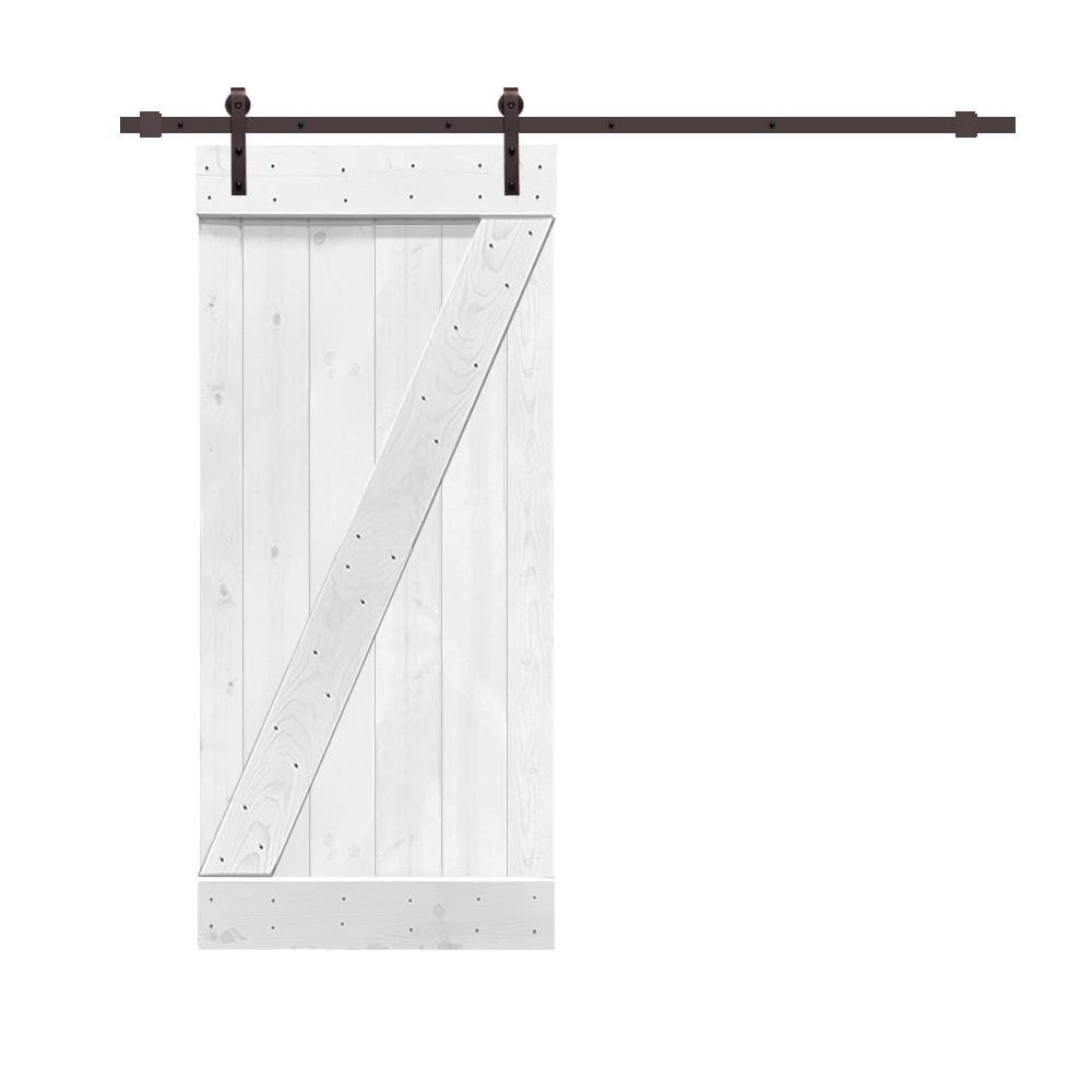 30 in. x 84 in. Light Cream Stained Pine Wood Sliding Barn Door with Hardware Kit G536