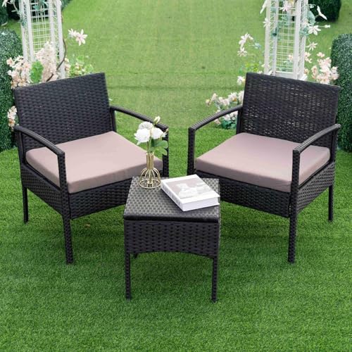 Brown 3 PCS Rattan Conversation Chairs Set K617