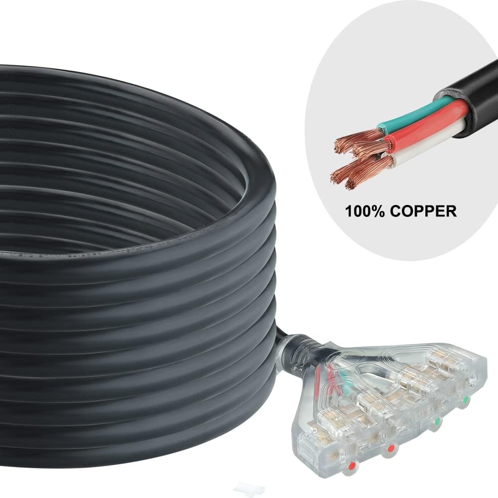 25 Feet 30 Amp 10 Gauge 4 Prong Generator Extension Cord 125/250V 7500W Pack of 2 E745829
