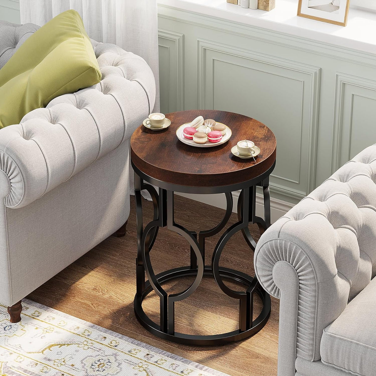 Round End Table with Metal Frame F65494