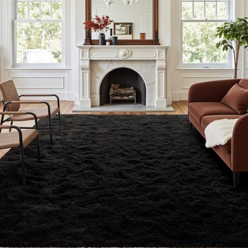 6x9 Ft Large Shag Black Rug E7147