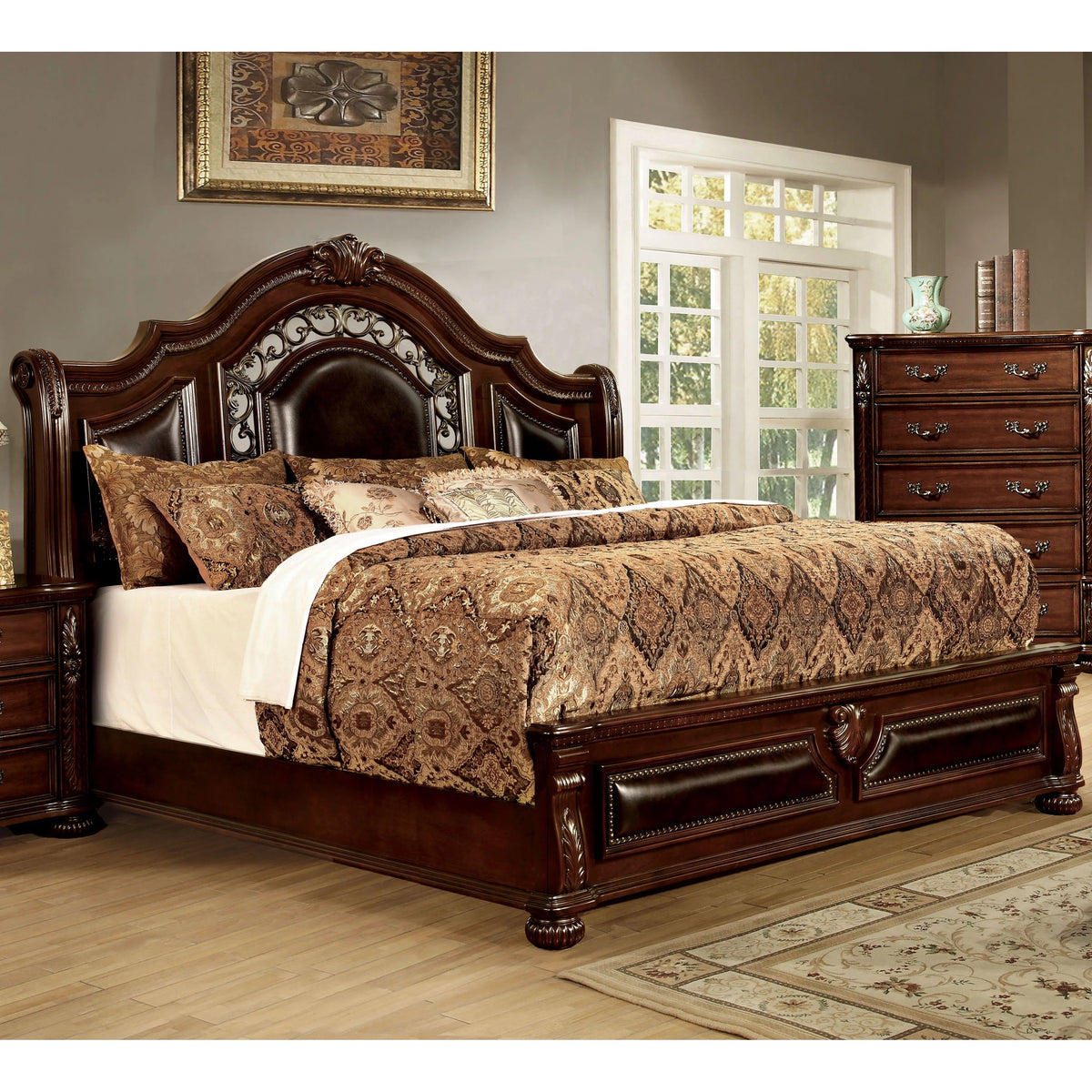 California King Brown Cherry Panel Bed E2539