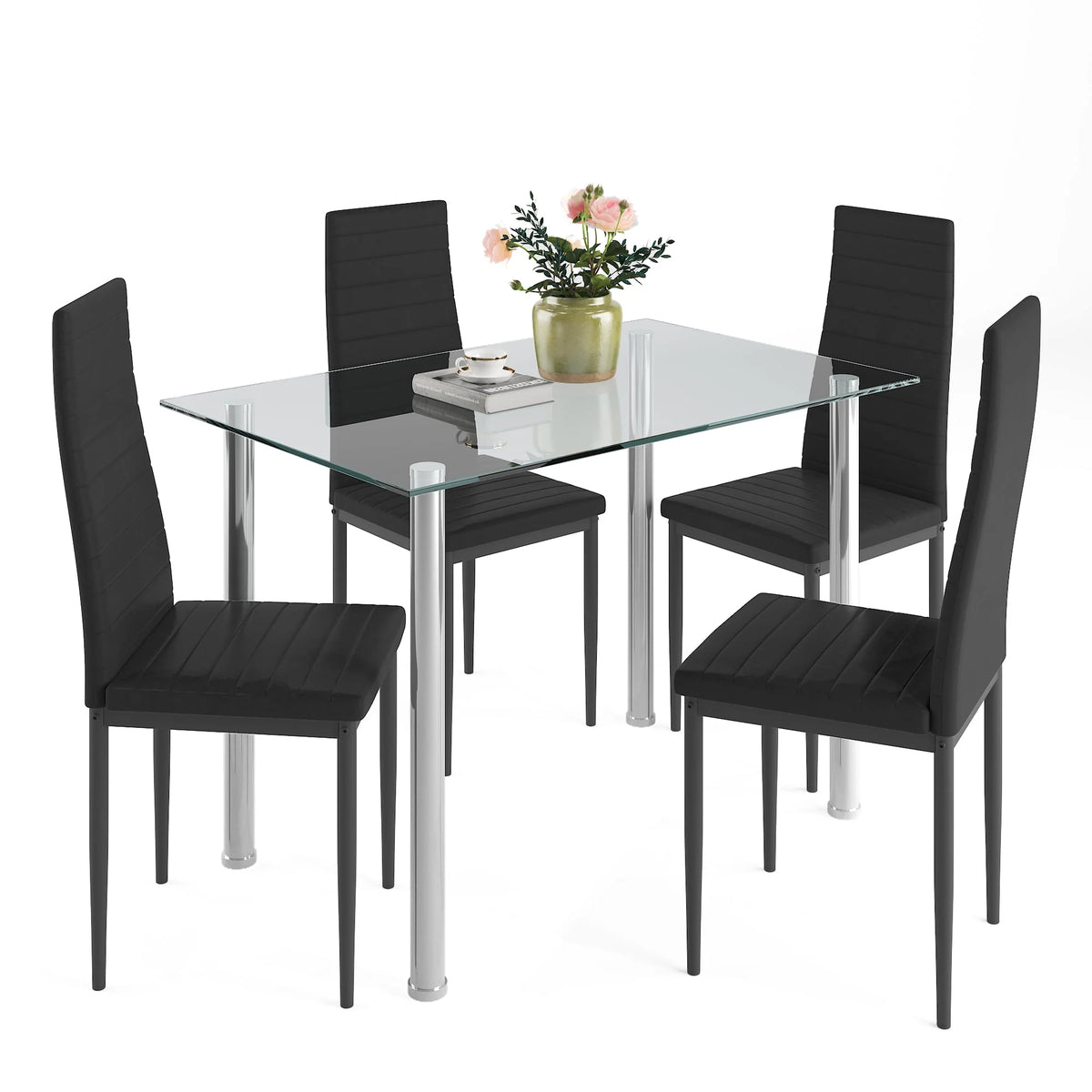 5-Piece Faux Marble Top Velvet Dining Table Set L5169