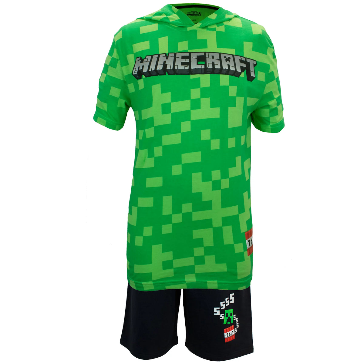 Boys Short Set with Black Short and Green Hooded T-Shirt E4974