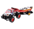 Red Black 9 Inch Truck with Detachable Trailer and 10 Inch Boat Friction Push Powered Playset Y956