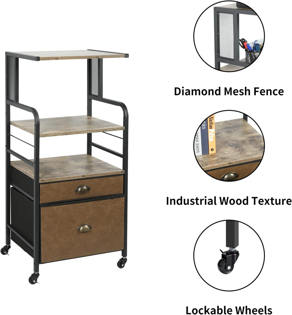 Mobile Printer Stand with File Cabinet, 3 Tier Rolling Cart with 2 Drawers Y58656