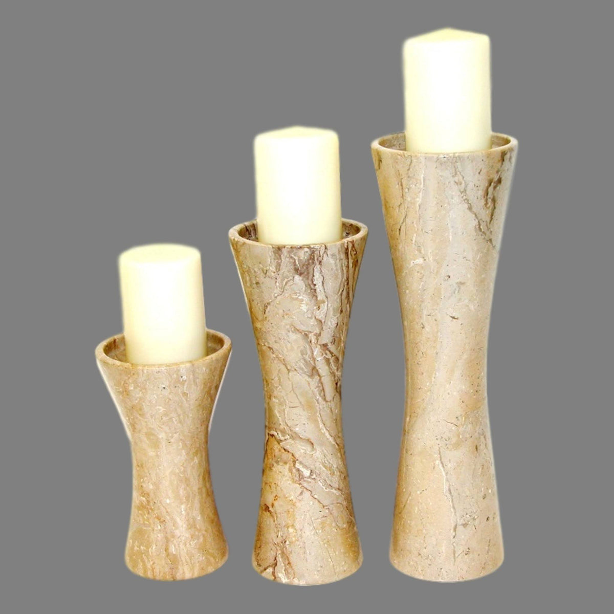 Sahara Beige Marble Candle Holder Set B93475