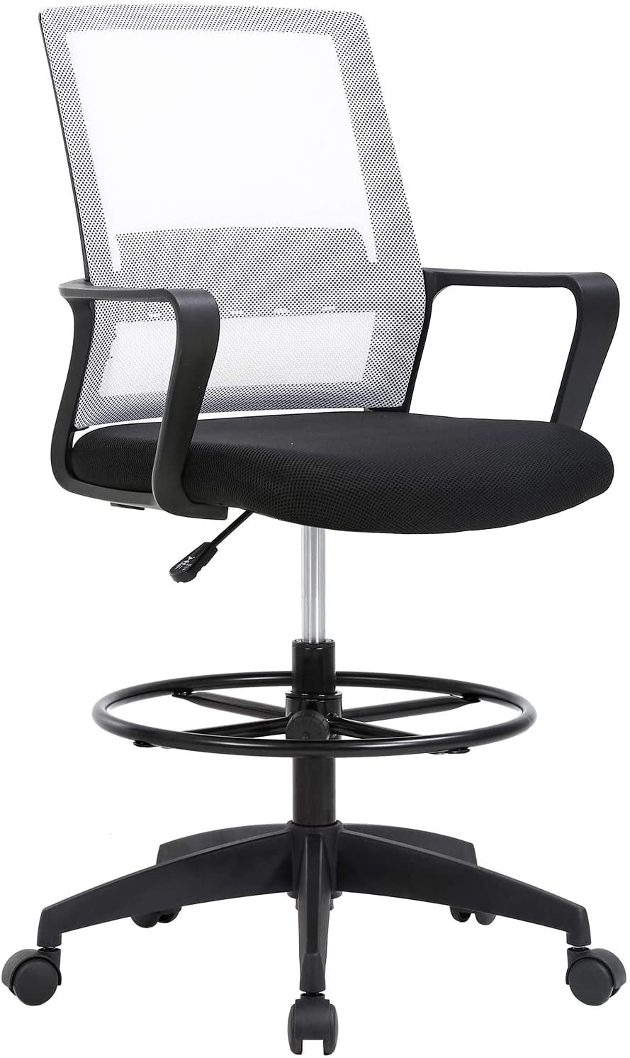 Black Adjustable Mesh Drafting Chair with Lumbar Support V497637