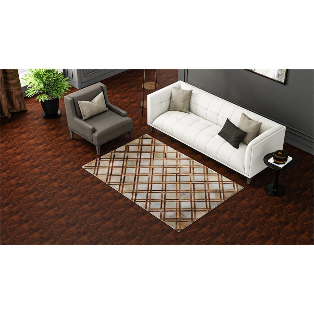 48" x 72" Rectangular Leather Area Rug in Camel Z179570