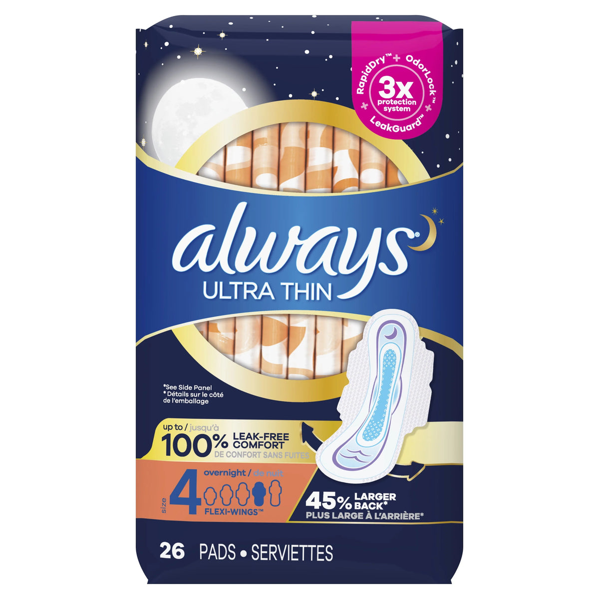 Ultra Thin Overnight Pads with Wings, Size 4, 36 Count O133