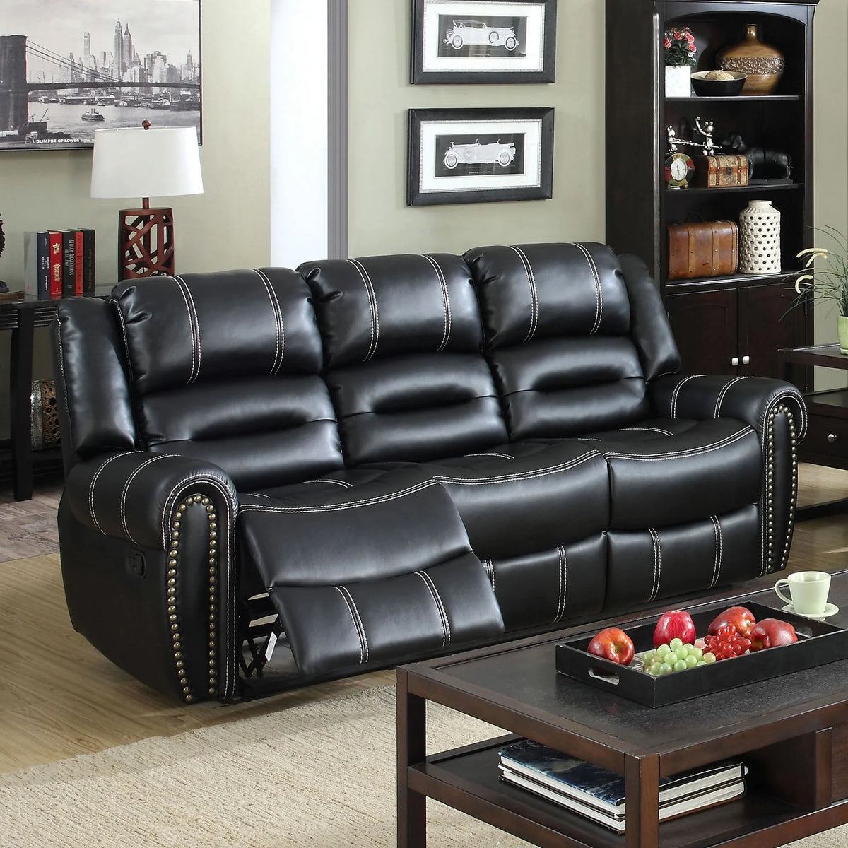 Black Leatherette Reclining Sofa and Loveseat 2pc Set F9442