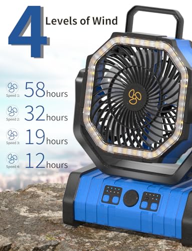 Battery Operated Portable Camping Tent Fan with LED Lantern Light A591040