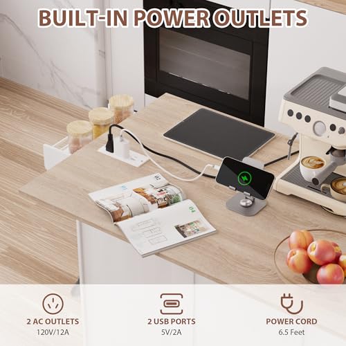 White Rolling Kitchen Island with Storage W226