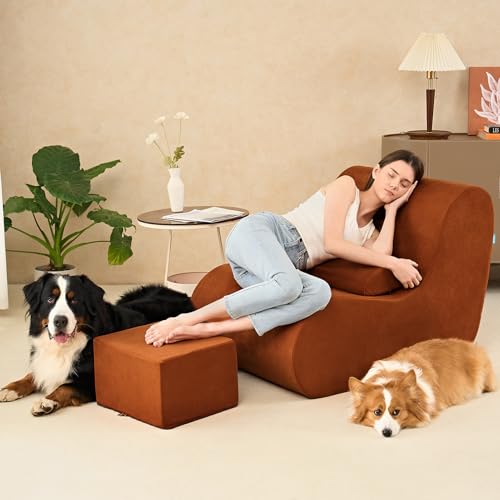 Burnt Orange High-Density Foam Bean Bag Chair with Ottoman B1437