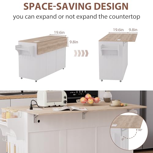 White Rolling Kitchen Island with Storage W226