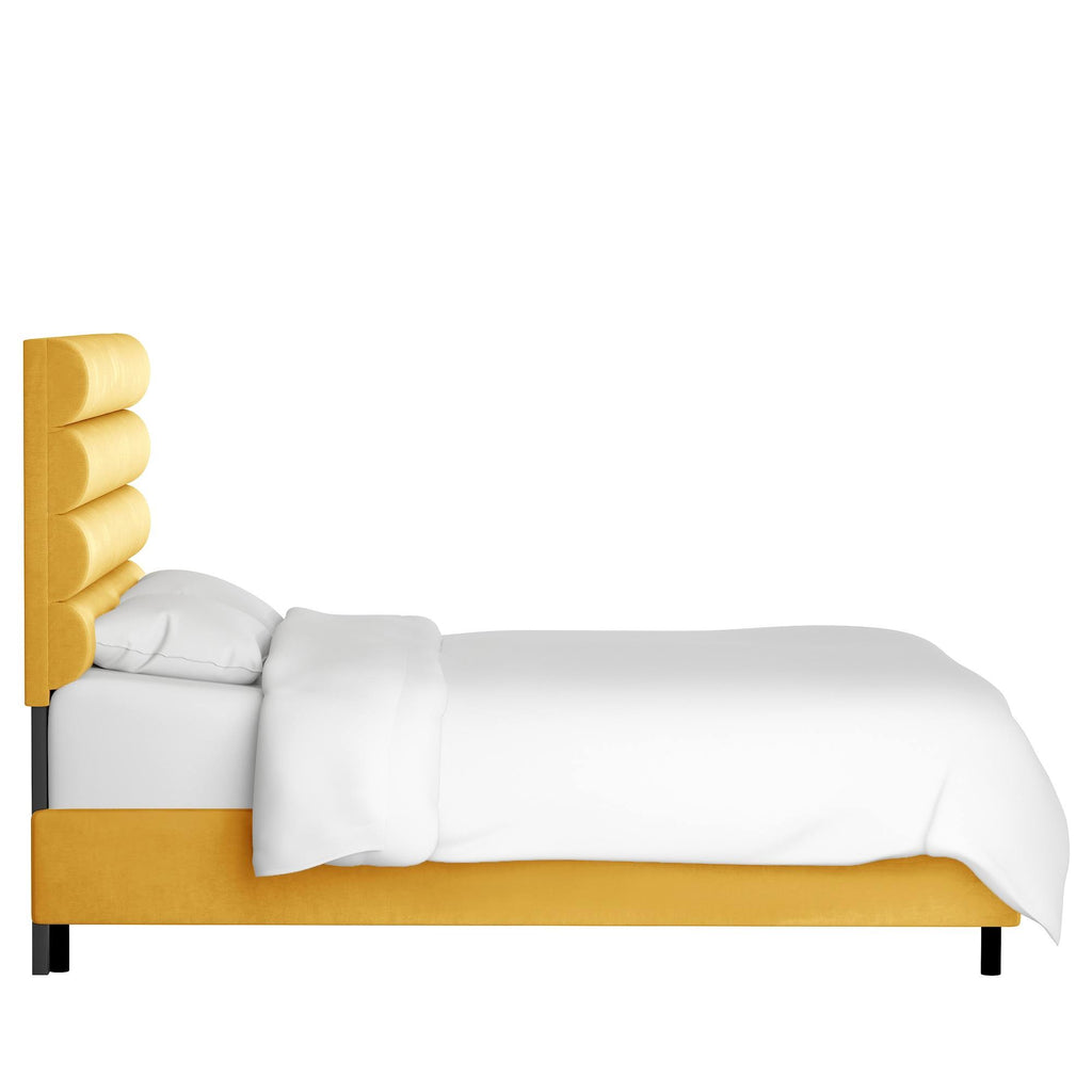 Queen Horizontal Channel Bed Yellow Velvet J7367