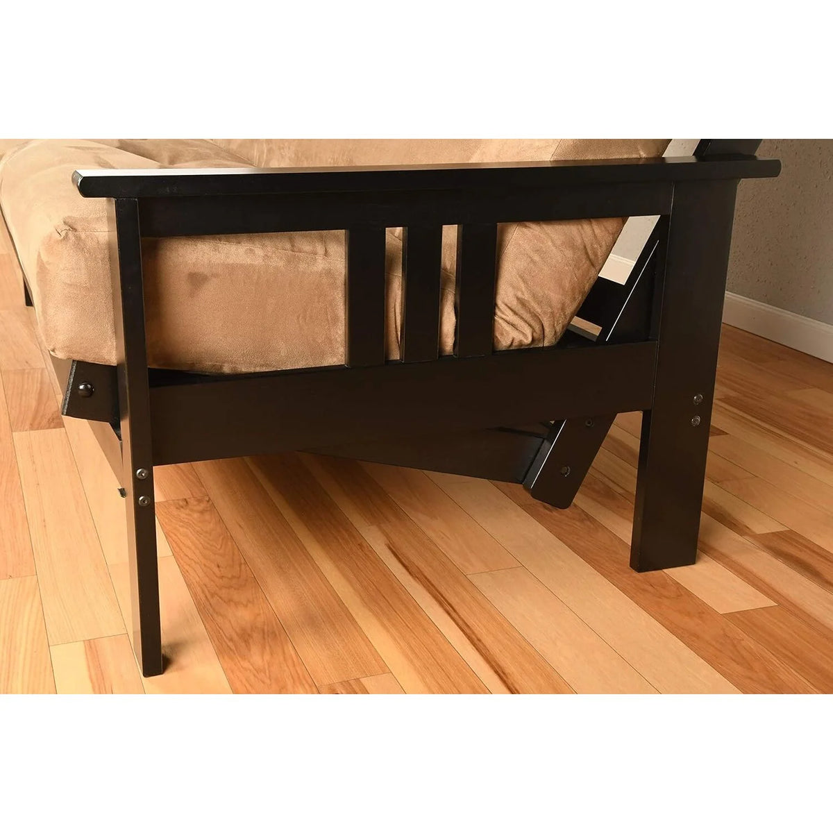Black Futon Frame with Aqua Linen Mattress G566