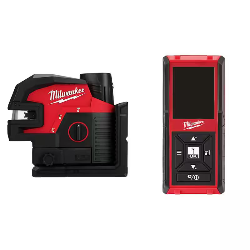 12-Volt Cordless Green Cross Line Laser Kit with Laser Distance Meter D977
