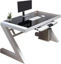 Black+White Tempered Glass Computer Desk with Keyboard Tray Q5776