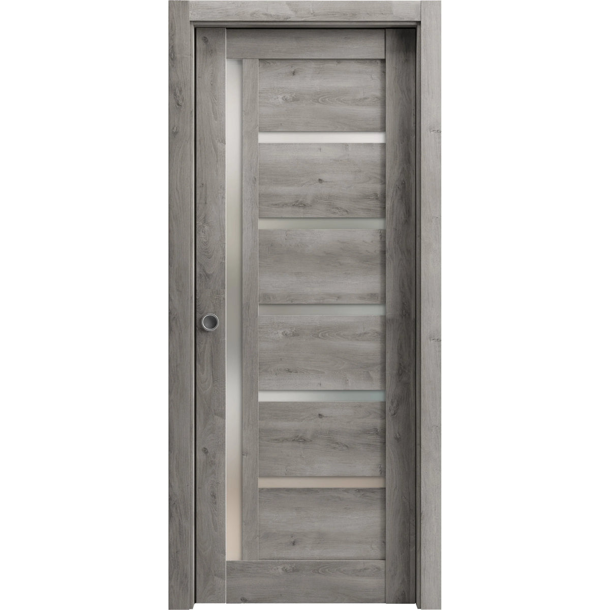 Sliding French Pocket Door 18 x 80 inches with Frosted Glass Solid Wood Interior Door E90326