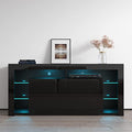 Modern High Gloss 61" TV Stand with Storage Cabinets and LED Lights A7332