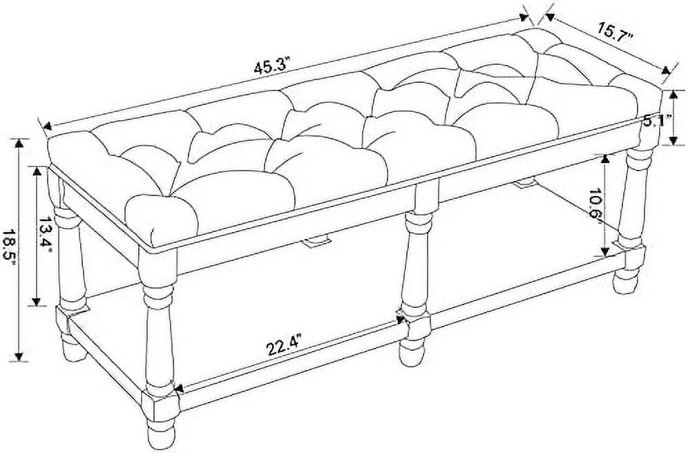 Gray Tufted Wood Entryway Bench I957093