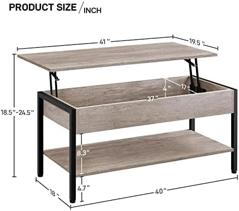 Industrial Lift Top Coffee Table 47.5x24x20 Inches Gray Q2429