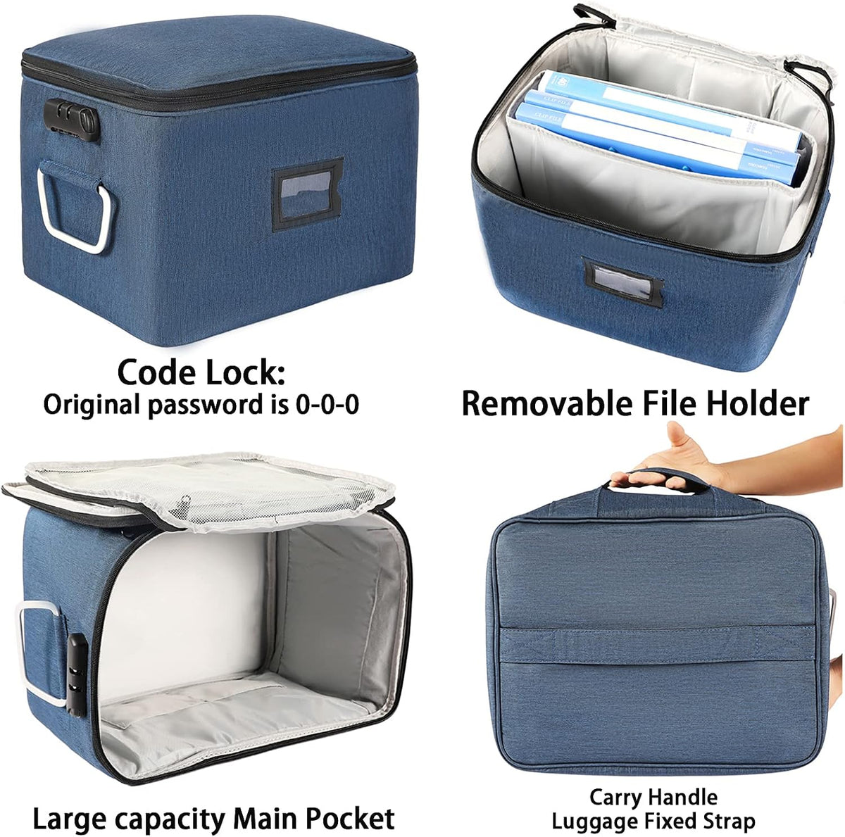 Blue Oxford Fabric Document Organizer Box with Lock W1362