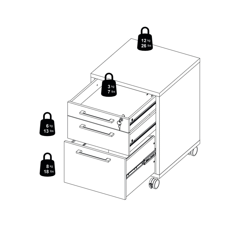 White 3 Drawer Mobile File Cabinet M4129