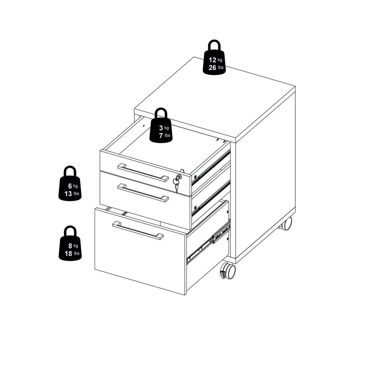 White 3 Drawer Mobile File Cabinet M4129