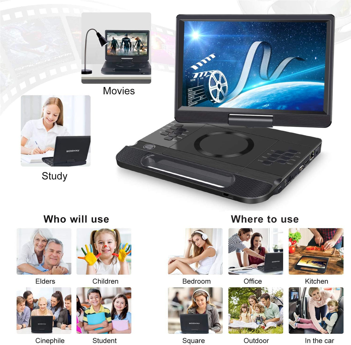 13.3 Inch Portable Bluray Player with 12 HD Swivel Screen K2192