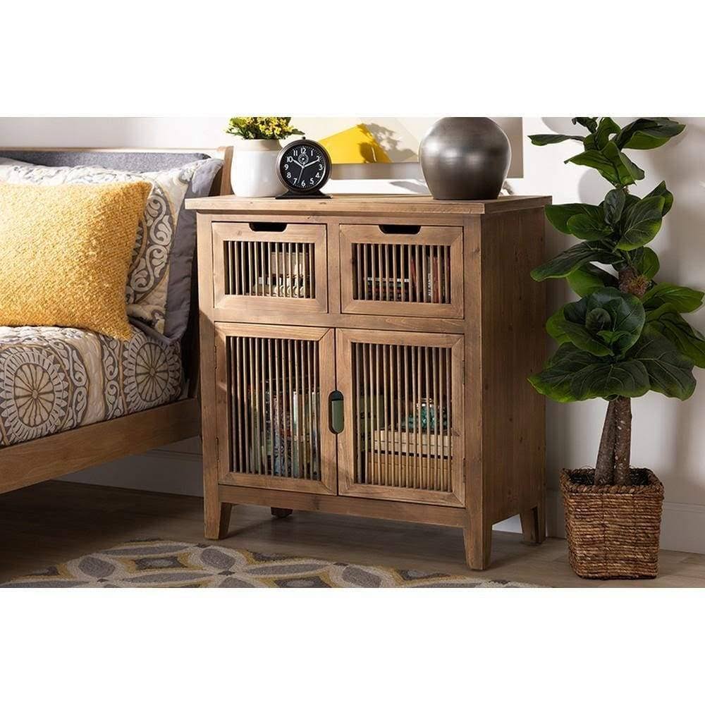 Medium Oak Finished 2-Door 2-Drawer Wood Storage Cabinet P143120