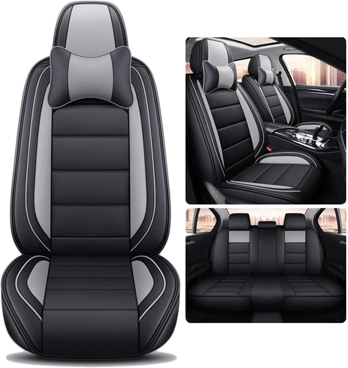 Black Coffee Leatherette Car Seat Cover Full Set X3402