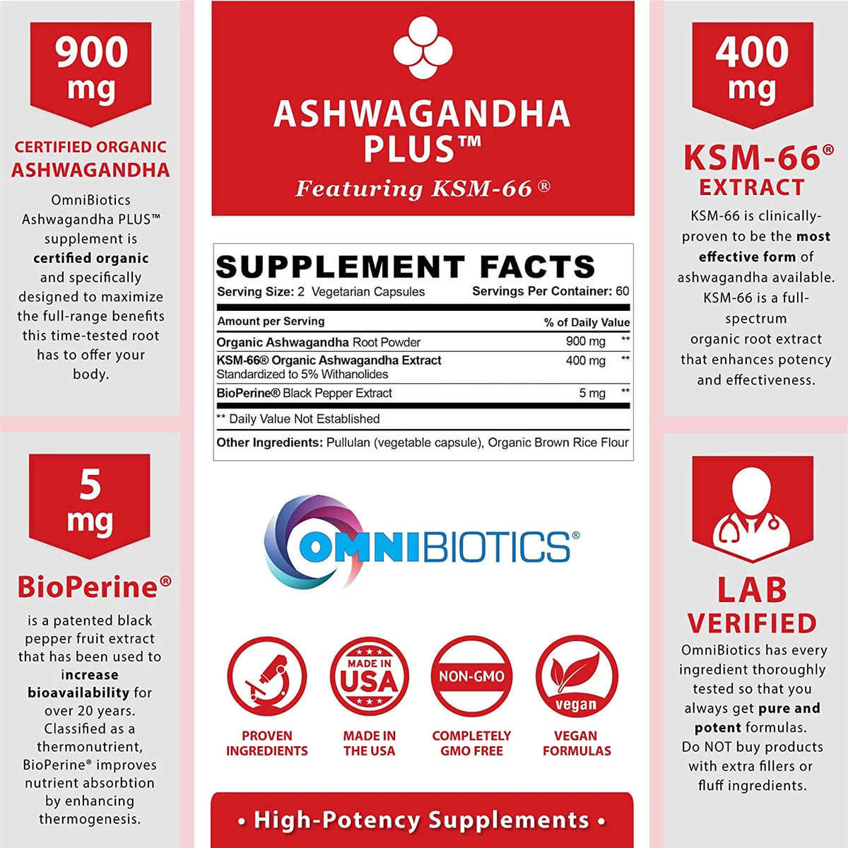 1300 mg KSM-66 Ashwagandha Supplement, 120 Vegan Capsules I831